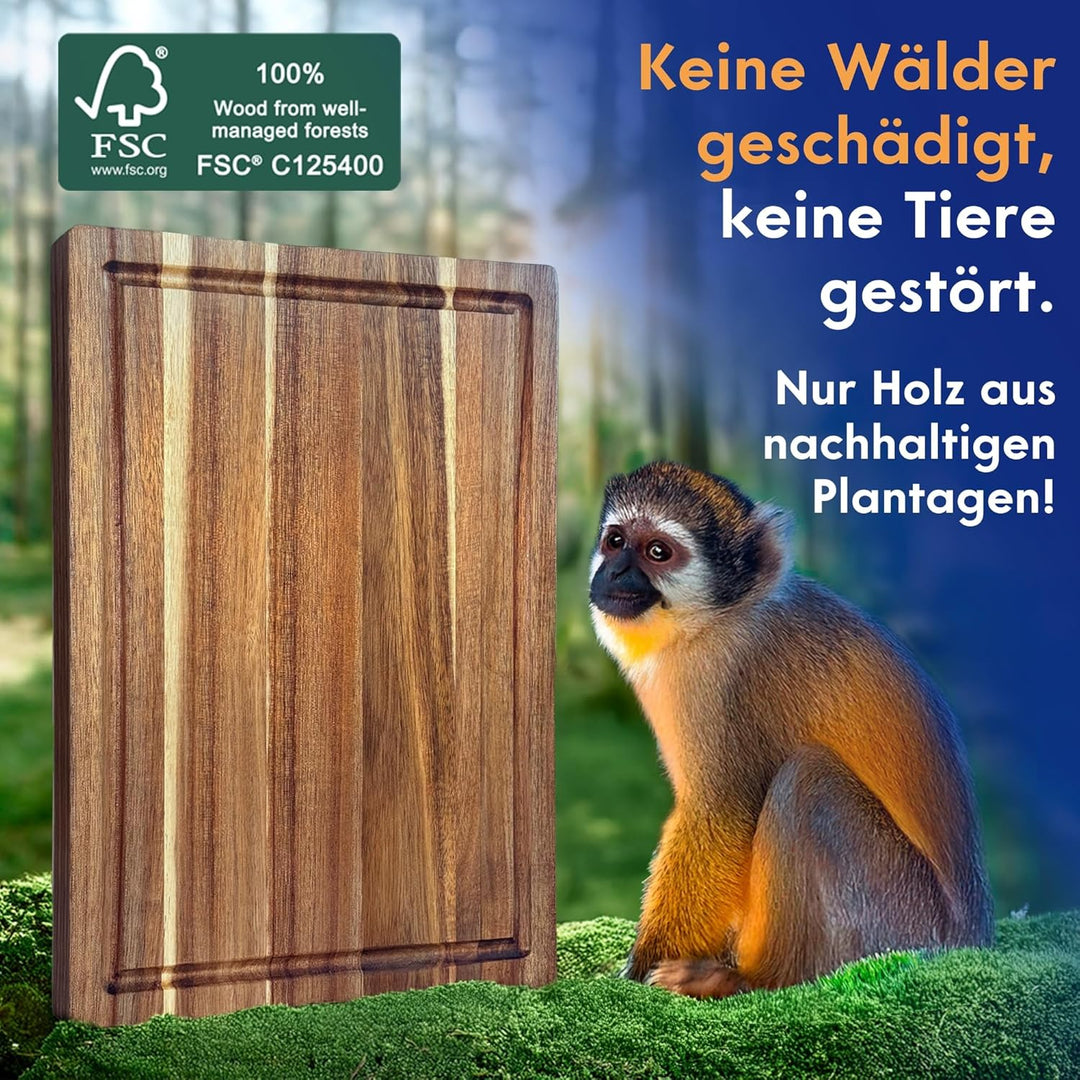 Ziruma Schneidebrett für die Küche, Metzgerblock aus Akazienholz, konditioniert mit Bienenwachs, Lei