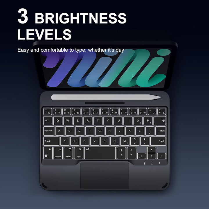 ORDA Tastatur Hülle für iPad mini 6/Mini 7 (A17 Pro), Magnetische Ständer mit Smart Trackpad Hinterg