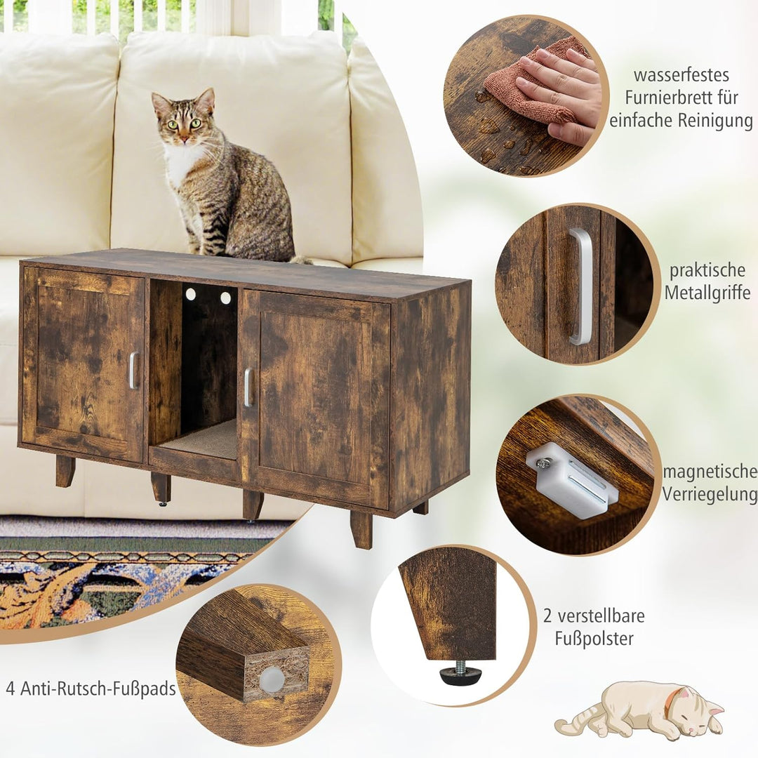 COSTWAY Katzenklo Schrank für 2 Katzen, Katzenschrank für Katzentoilette, Katzenhaus mit 2 Türen & K