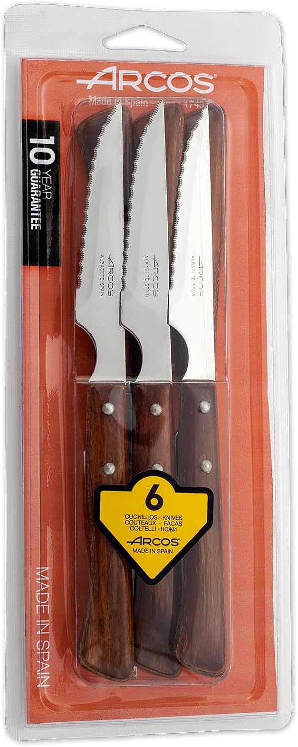 Arcos 372000 Table Messer - Steakmesser Set -KlingeNitrumEdelstahl110mm-HandGriffPack-HolzFarbeBraun