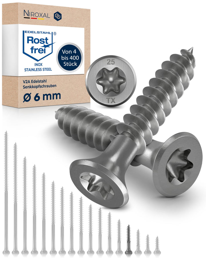 Edelstahlschrauben Torx Holzschrauben 6x35 Edelstahl V2A rostfrei Spanplattenschrauben für Holz Teil