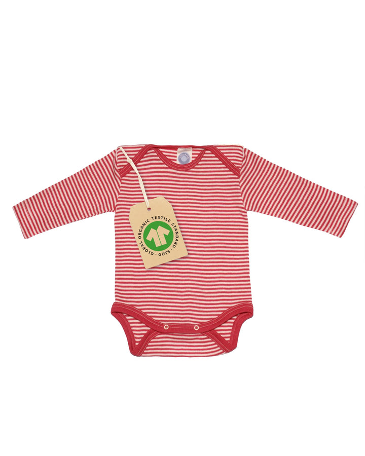 Cosilana, Baby Body Langarm, 70% Wolle, 30% Seide Rot Geringelt 86-92, Rot Geringelt 86-92