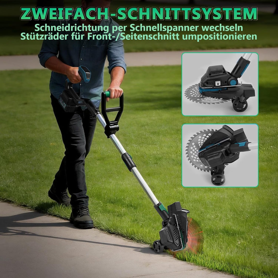 7-IN-1 Akku Rasentrimmer mit 2 x 4Ah 18V Akkus, 1200W Bürstenloser Freischneider Akku mit 7 Klingen