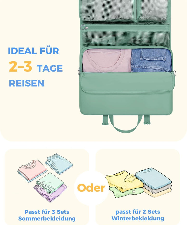 WANDF 6-in-1 Packing Cubes Koffer Organizer mit 360°-Aufhängehaken, Wasserabweisende Packwürfel Komp