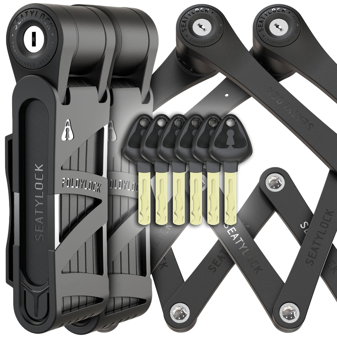 FoldyLock Compact Fahrrad Faltschlösser Set – 2 Fahrradschlösser mit 6 identischen Schlüsseln und Ha