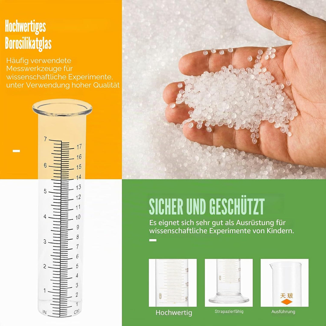 Angoily 2 Stück Regenmesser aus Glas Graduierter Messzylinder aus Borosilikat Präzises Regenmessgerä