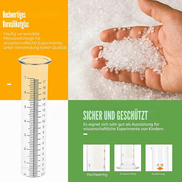 Angoily 2 Stück Regenmesser aus Glas Graduierter Messzylinder aus Borosilikat Präzises Regenmessgerä