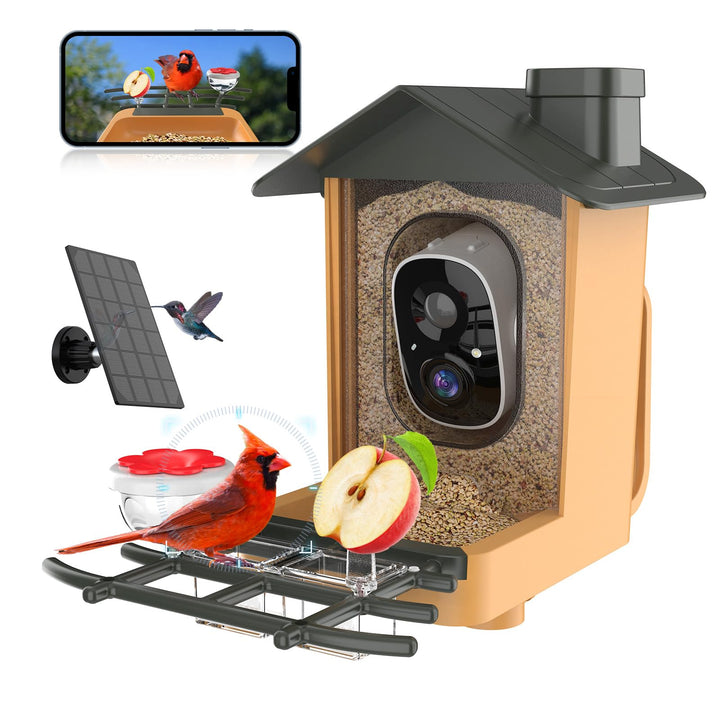 Vogelfutterhaus mit Kamera 2K HD Vollfarbe Nachtsicht KI Vogelerkennung Sofortiger Benachrichtigung