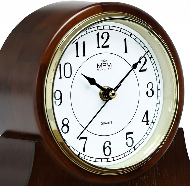 MPM Quality Retro Wood Tischuhr, Traditionelle und Elegante Holztischuhr, Präziser Quarz-Schrittmoto