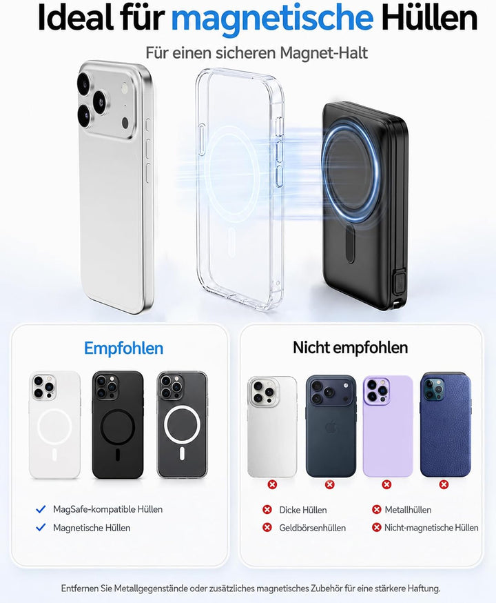 Magnetische Powerbank 10000mAh mit Ständer &amp; 22.5W Kabel für iPhone Blau Blau 10000.0 Milliamperestu