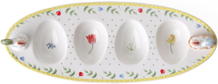 Villeroy und Boch Spring Awakening Schale für Eier "Hahn und Henne", 31 x 12 cm, Porzellan, Gelb/Grü