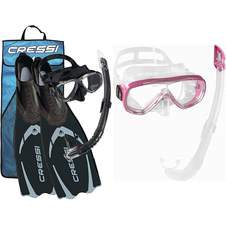 Cressi Pluma / Pluma Bag - Premium Flossen Set Schwarz/Silber - Schnorchel Set 43/44 Bundle mit Tauc