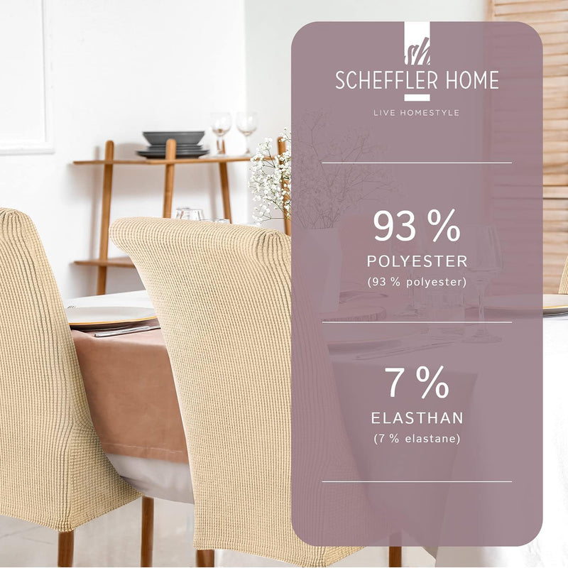 SCHEFFLER-Home Stuhlhussen Stretch Sofia/Stretch Stuhlhussen Blau 6er Set/elastische Stuhlabdeckunge