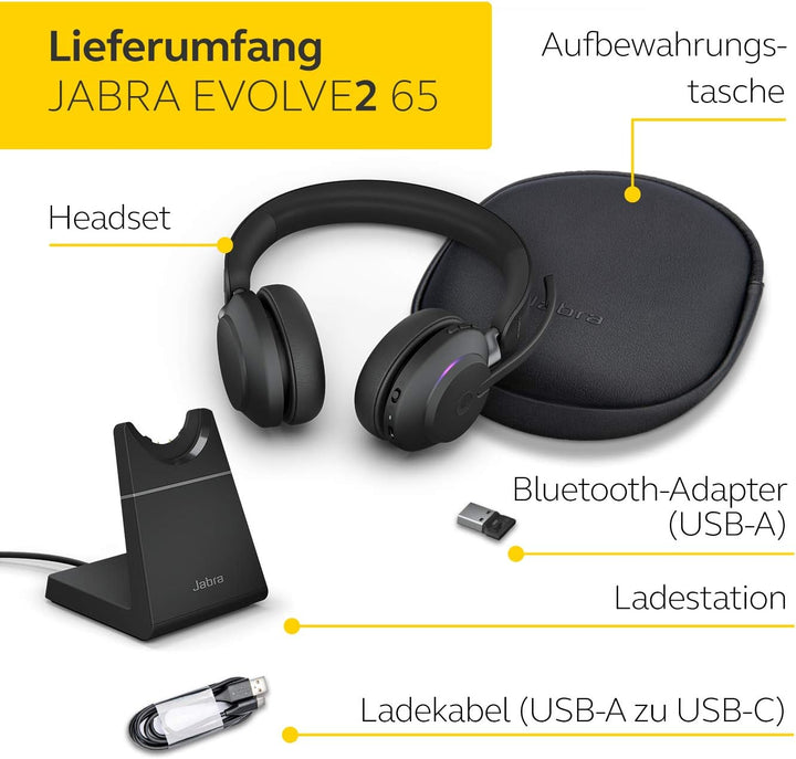 Jabra Evolve2 65 Wireless PC Headset with Charging Stand – Noise Cancelling Microsoft Teams Certifie