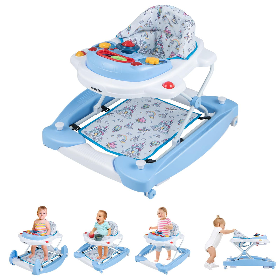 GOPLUS 6 in 1 Lauflernwagen, Lauflernhilfe faltbar mit Rädern, Baby Walker mit Fusskissen, Lichtern,
