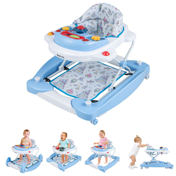GOPLUS 6 in 1 Lauflernwagen, Lauflernhilfe faltbar mit Rädern, Baby Walker mit Fusskissen, Lichtern,