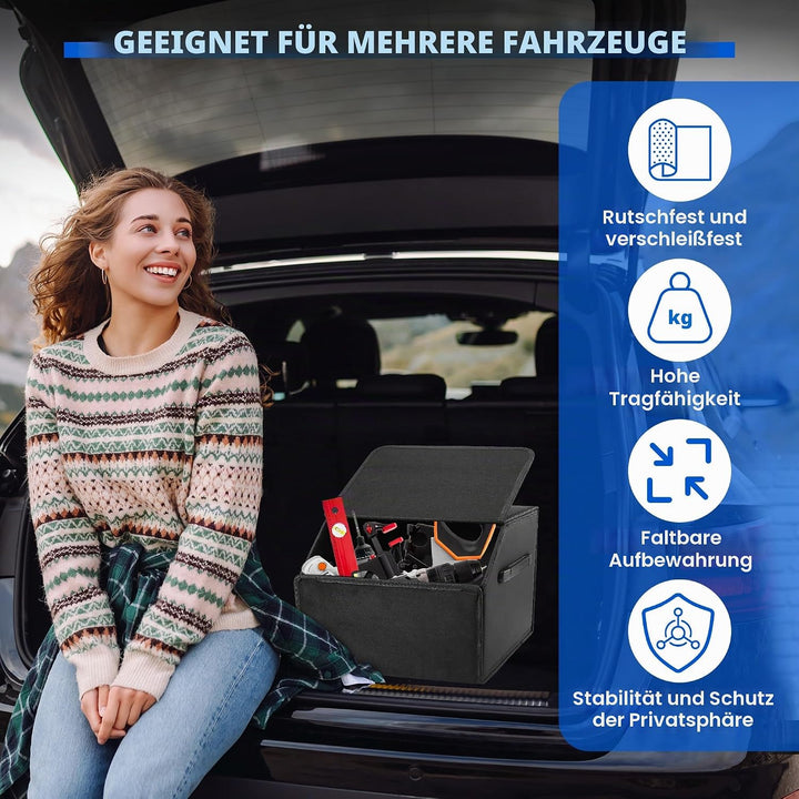 Auto Kofferraum Organizer, 38x31x30cm Auto Tasche Kofferraum mit Deckel, Zusammenklappbarer Kofferra