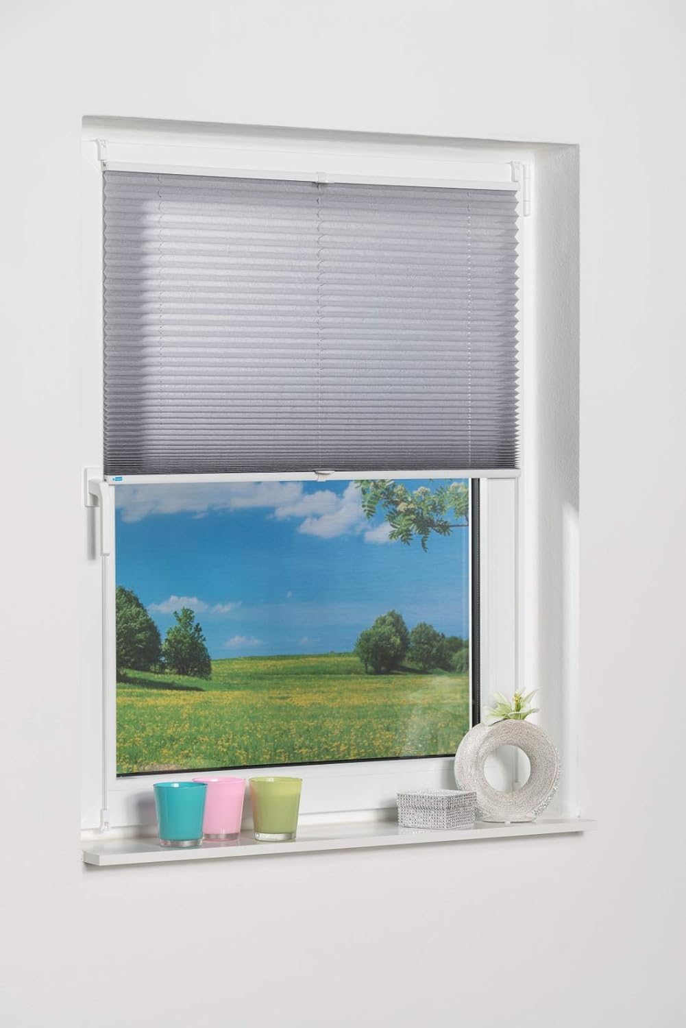 K-home 688899-6 Klemmfix-Plissee 90 x 130 cm (B x L) Grau Lichtschutz +++ Moderne Crushed Optik +++