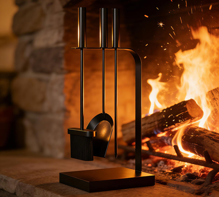 Kingson Kaminbesteck 4-teilig Kaminbesteck schwarz Kaminbesteck Set für Kaminofen inkl. Schürhaken,
