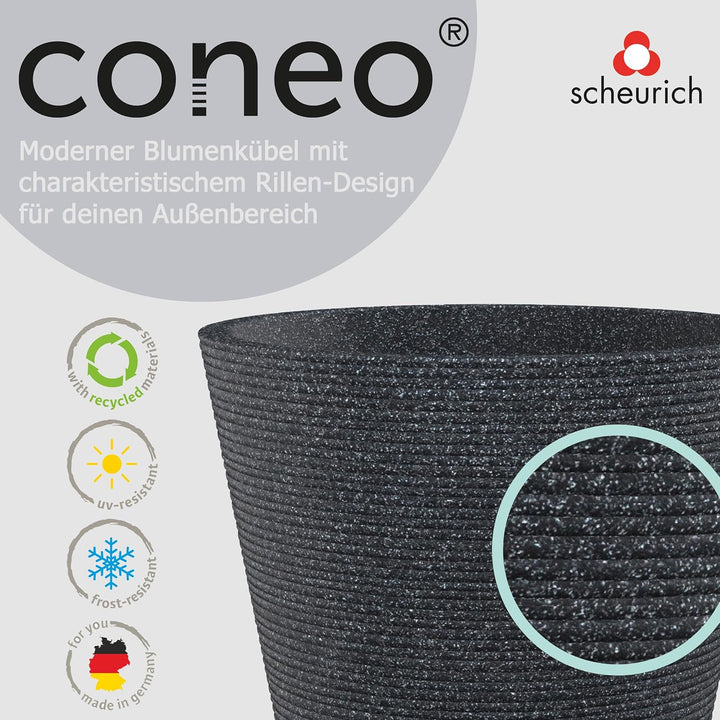 Scheurich Coneo, Pflanzgefäss aus Kunststoff, Schwarz-Granit, 40 cm Durchmesser, 33,2 cm hoch, 26 l