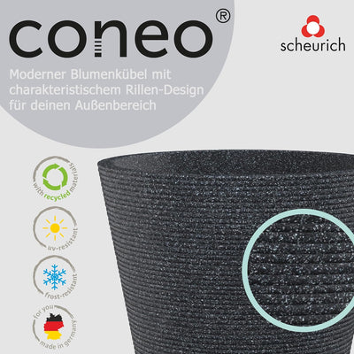 Scheurich Coneo, Pflanzgefäss aus Kunststoff, Schwarz-Granit, 49 cm Durchmesser, 39,4 cm hoch, 46 l