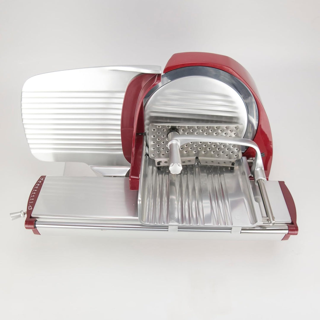 Berkel Home Line 250, Premium-Aufschnittmaschine in Rot + passendes Einlegebrett aus Weinfassholz, S