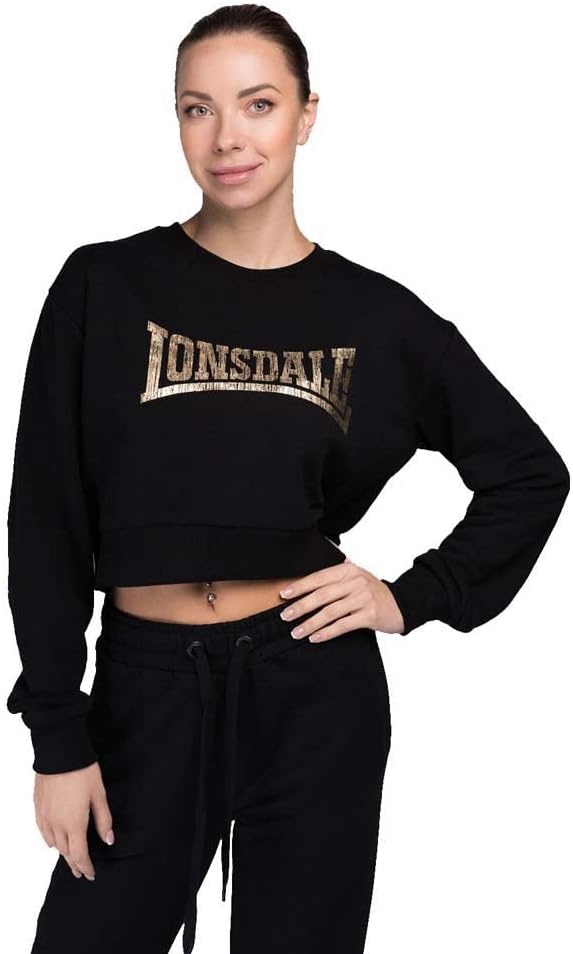 Lonsdale Damen Culbokie Sweatshirt XL Kurz Black/Gold, XL Kurz Black/Gold
