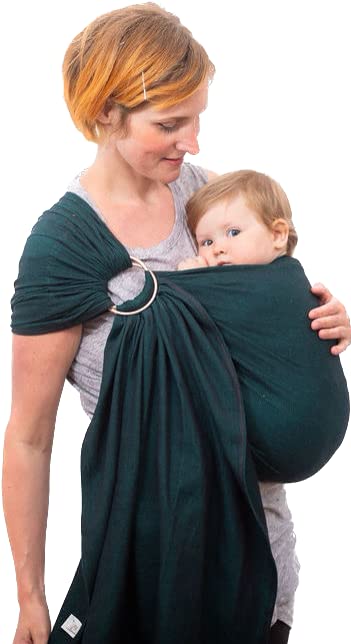 Madame Jordan Ring sling Tragetuch ab Geburt - Biobaumwolle - pur emerald/grün/schwarz - ohne Knoten