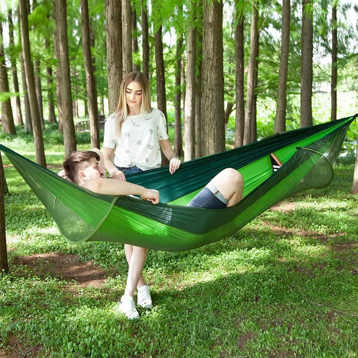 Doppel-Camping-Hängematte mit Moskito-Zelt, 290 x 140 cm, tragbar, leicht, Nylon, Fallschirmspringer