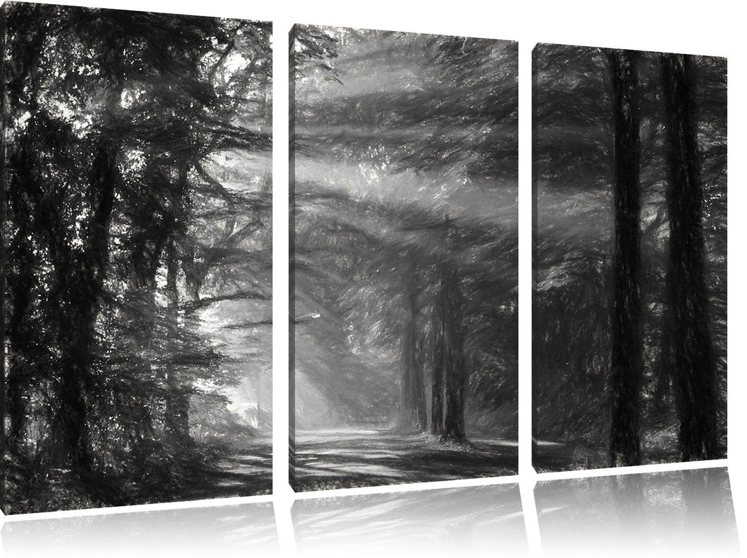 Pixxprint Waldweg im Frühling als Leinwandbild/Grösse: 3 Teilig (120x80) cm/Wandbild/Kunstdruck/fert