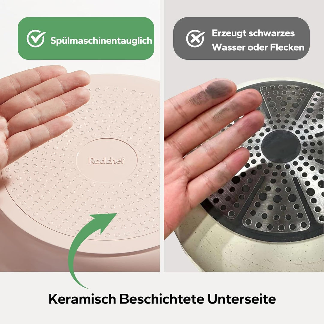 Redchef Pfannenset Keramik mit Abnehmbaren Griff, Wohnmobil Kochgeschirr Set für Camping, Keramik Un