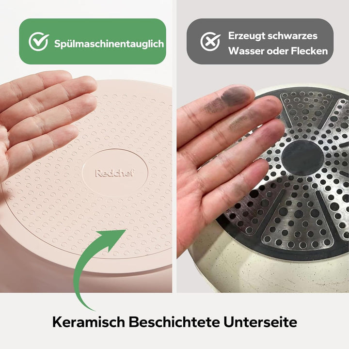 Redchef Pfannenset Keramik mit Abnehmbaren Griff, Wohnmobil Kochgeschirr Set für Camping, Keramik Un
