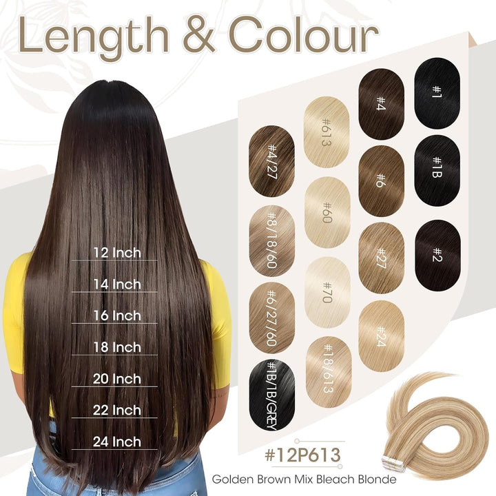 Elailite Tape Extensions Haarverlängerung - Invisible Tape Extensions Echthaar - Remy Real Human Hai