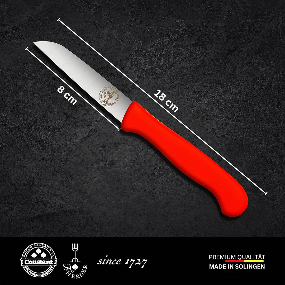 4er Set Gemüsemesser scharf Küchenmesser neon-rot Schälmesser Solingen rostfrei 8 cm/Handabzug - Dün