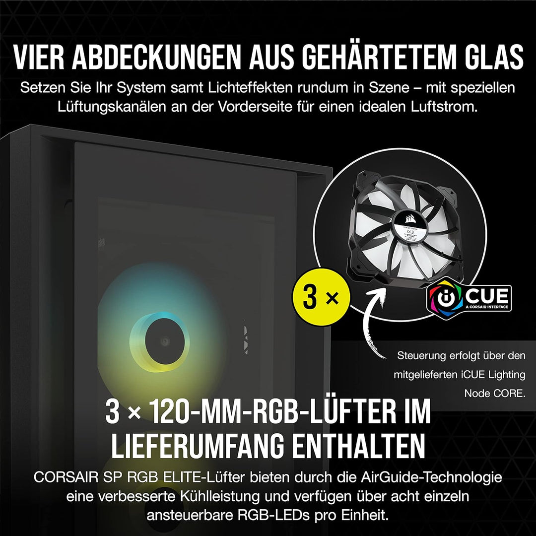 Corsair iCUE 5000X RGB Mid-Tower-ATX-PC-Smart-Gehäuse mit Gehärtetem Glas (Vier Paneele aus Gehärtet