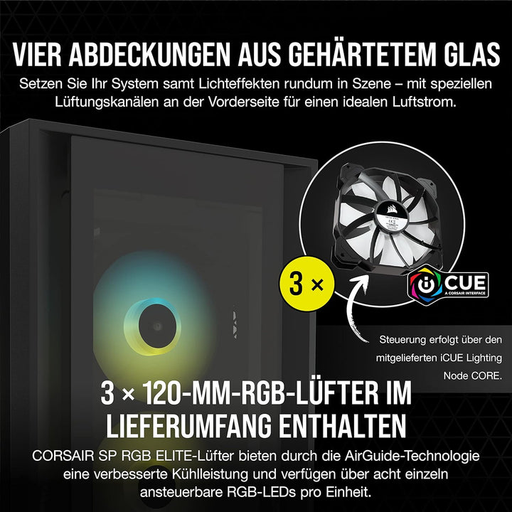 Corsair iCUE 5000X RGB Mid-Tower-ATX-PC-Smart-Gehäuse mit Gehärtetem Glas (Vier Paneele aus Gehärtet