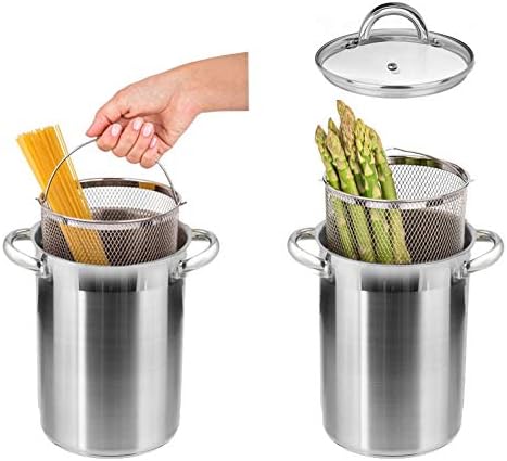 Spargeltopf mit Korb und Glasdeckel Spargel Nudeln Induktion 4.2L 16cm BRUNBESTE BB-2143
