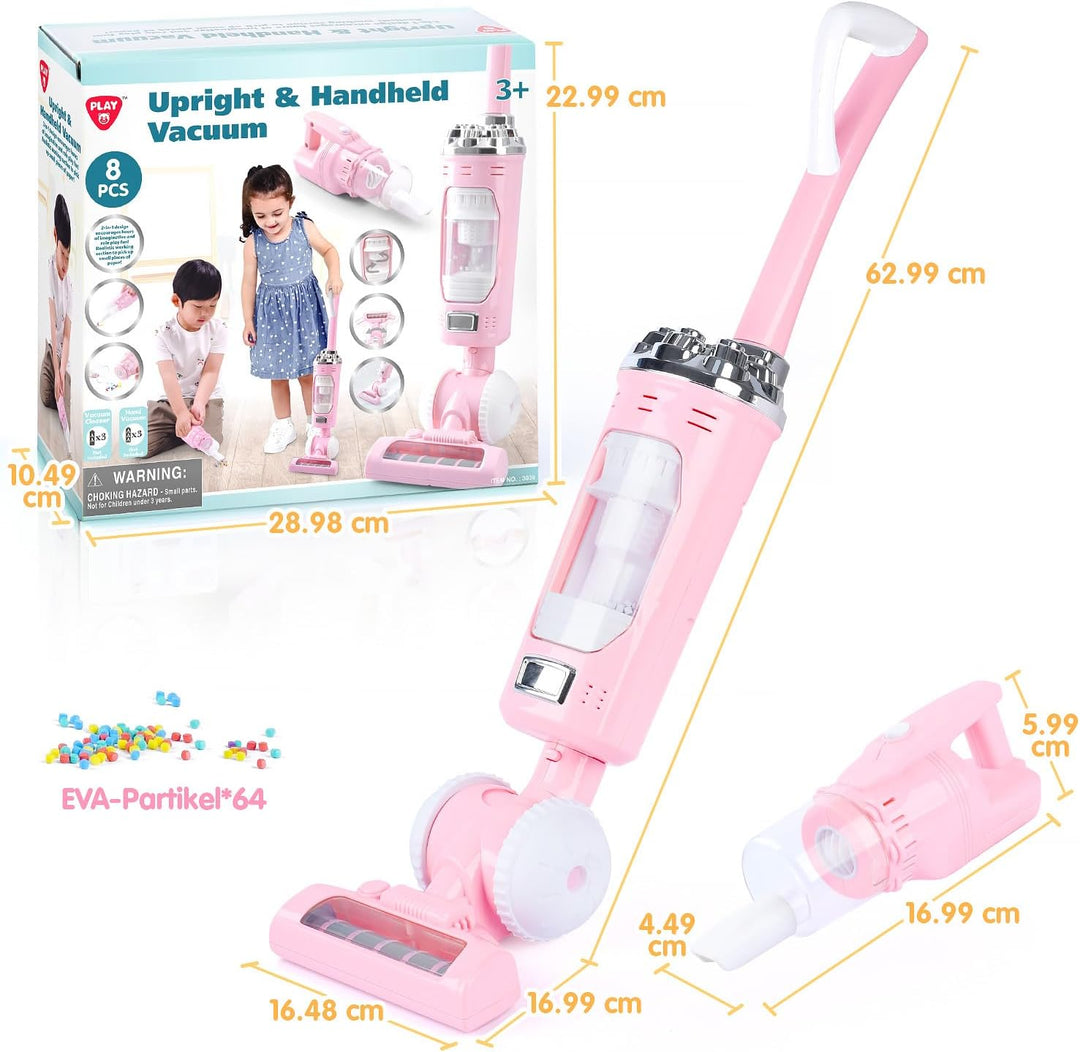 PLAY 2 in 1 Kinder Staubsauger Set, Elektrischer Staubsauger Spielzeug mit Eva-Granulat, Saugen und