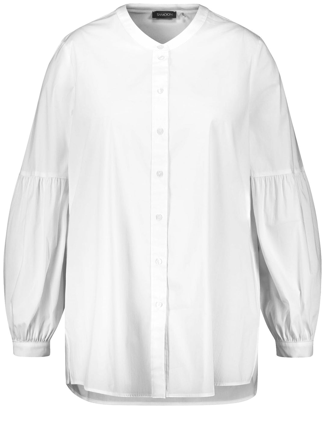 Samoon Damen Bluse mit Ballonärmeln Ballonärmel, Langarm, Manschetten unifarben 42 Weiss, 42 Weiss
