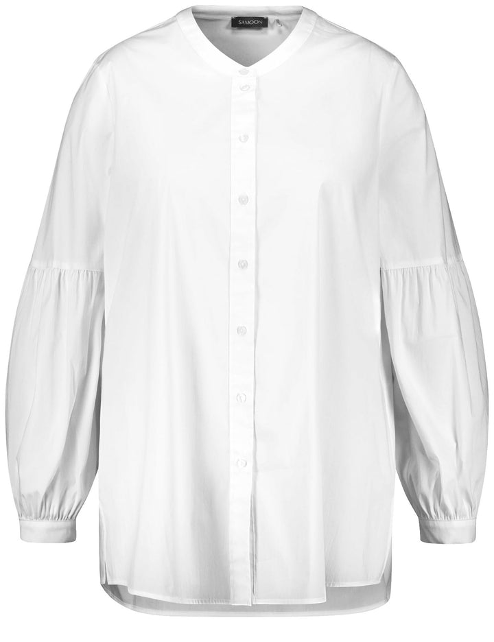 Samoon Damen Bluse mit Ballonärmeln Ballonärmel, Langarm, Manschetten unifarben 42 Weiss, 42 Weiss