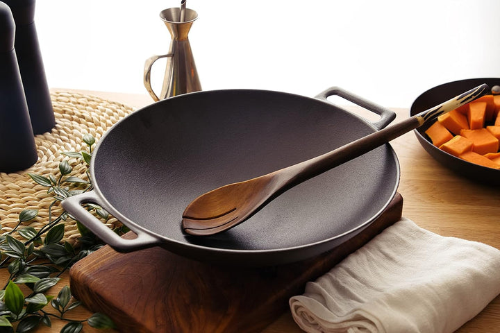 Wok aus Gusseisen, 31 x 8,5 cm, geeignet für Induktion, Glaskeramik, Gas und Grill, gleichmässiges G