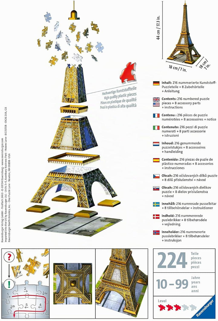 Ravensburger Kinderpuzzle 12556 Heart Ravensburger 12556-Eiffelturm 3D Puzzle-Bauwerke, 216 Teile,