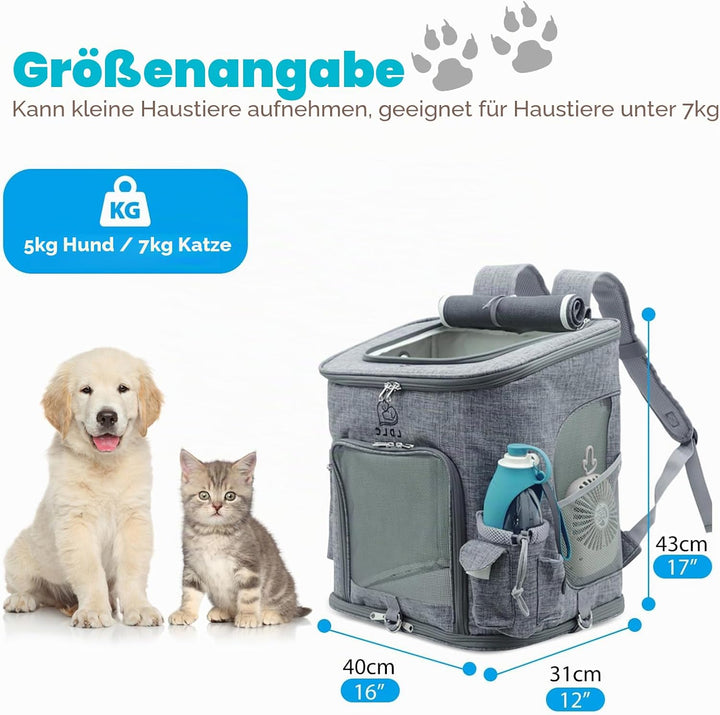 PETCUTE Hunderucksack,Faltbarer Katzenrucksack für Katzen und Hunde mit Abnehmbare Matte,Atmungsakti