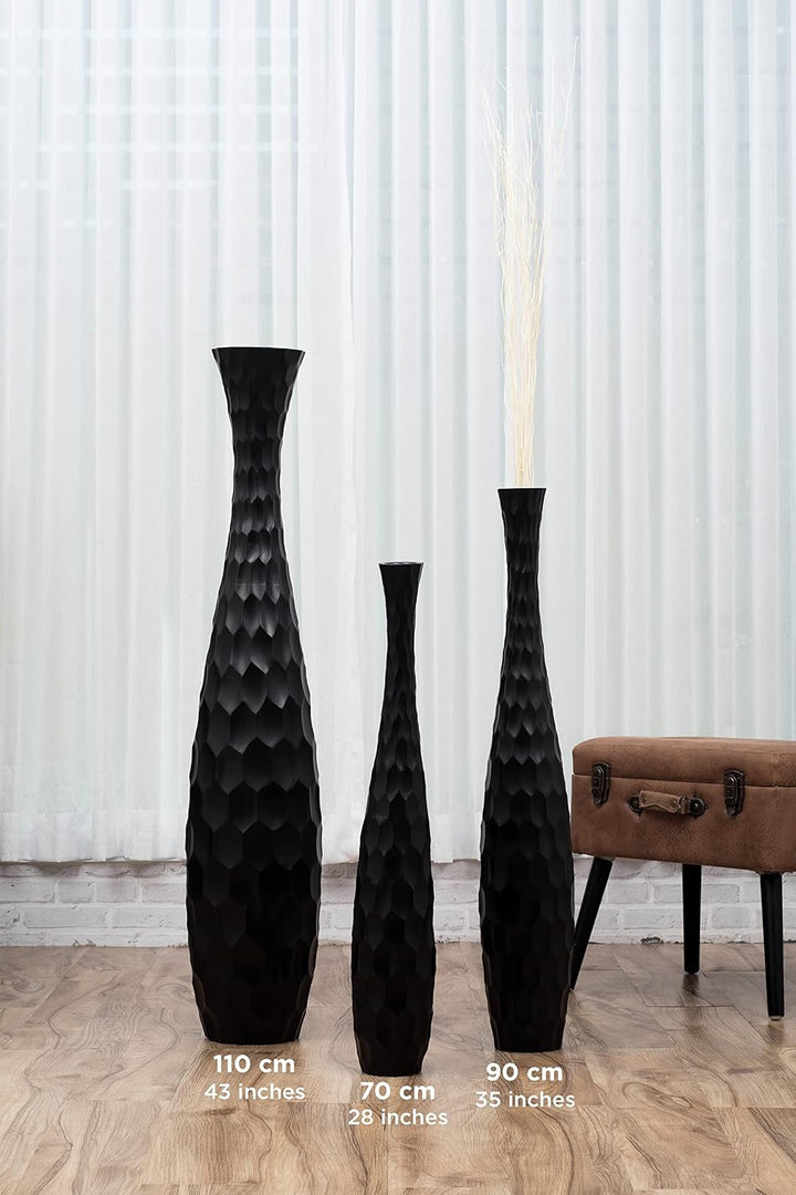 Leewadee Grosse Bodenvase für Dekozweige hohe Standvase Design Holzvase, Holz, 70 cm, Schwarz 70 cm