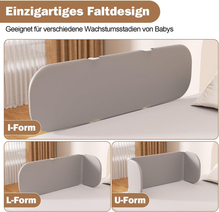 Eulenke 180cm Bettgitter Rausfallschutz Klappbar, Höhenverstellbar Bettschutzgitter Kinderbettgitter