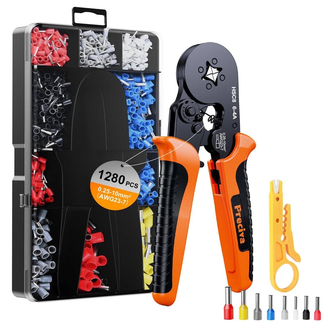 Preciva Crimpzange Set Aderendhülsen Set für 0,25-10 mm² mit 1280 Stück Aderendhülsen, Crimpzangen,
