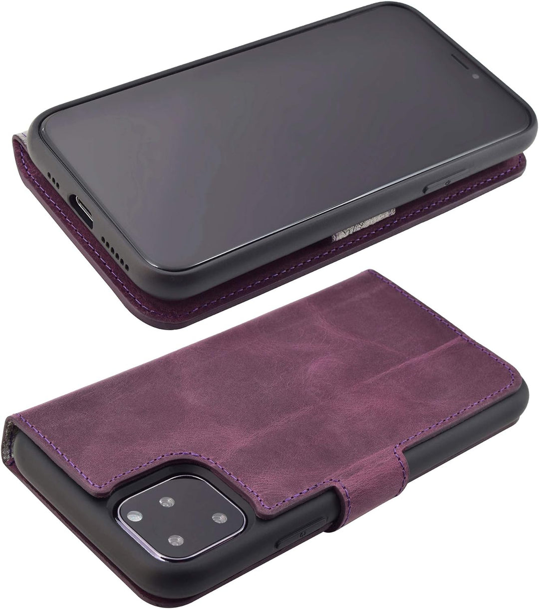 Suncase Book-Style Hülle kompatibel mit iPhone 11 (6.1 Zoll) Leder Tasche (Slim-Fit) Lederhülle Hand