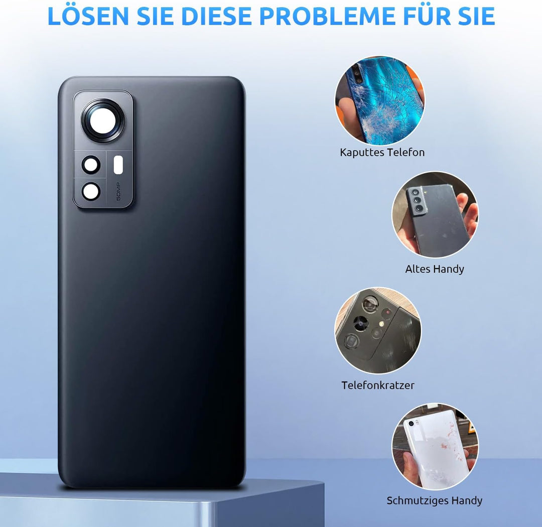 Eonpam Akkudeckel für Xiaomi Mi 12 / Mi 12X Rückseite Glas Original Backcover Back Glas Ersatz Repar
