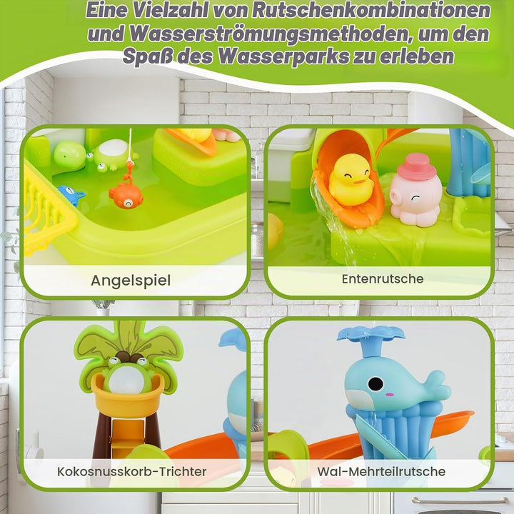 Küchenspüle Spielzeug Set, Spielzeugzubehör für die Spielküche mit Angelspiel und Küchenzubehör, Küc