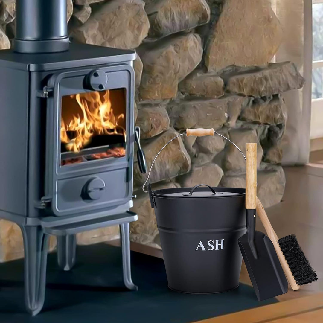 INNO Stage Ascheeimer mit Deckel, Schaufel und Besen, Kohleeimer für Kamin, Feuerstelle, Herde, Holz